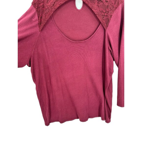 Torrid Top Size 5 Maroon Long Sleeve Lace Keyhole Pullover Mock‎ Neck Sweater - Picture 6 of 10